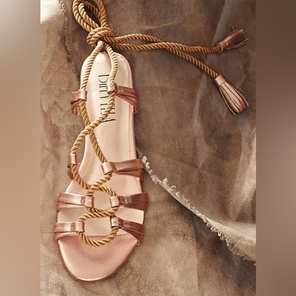 Anthropologie BILLY ELLA Lucerna Metallic Gold Leather Gladiator Tie Sandals 8 - Picture 2 of 12